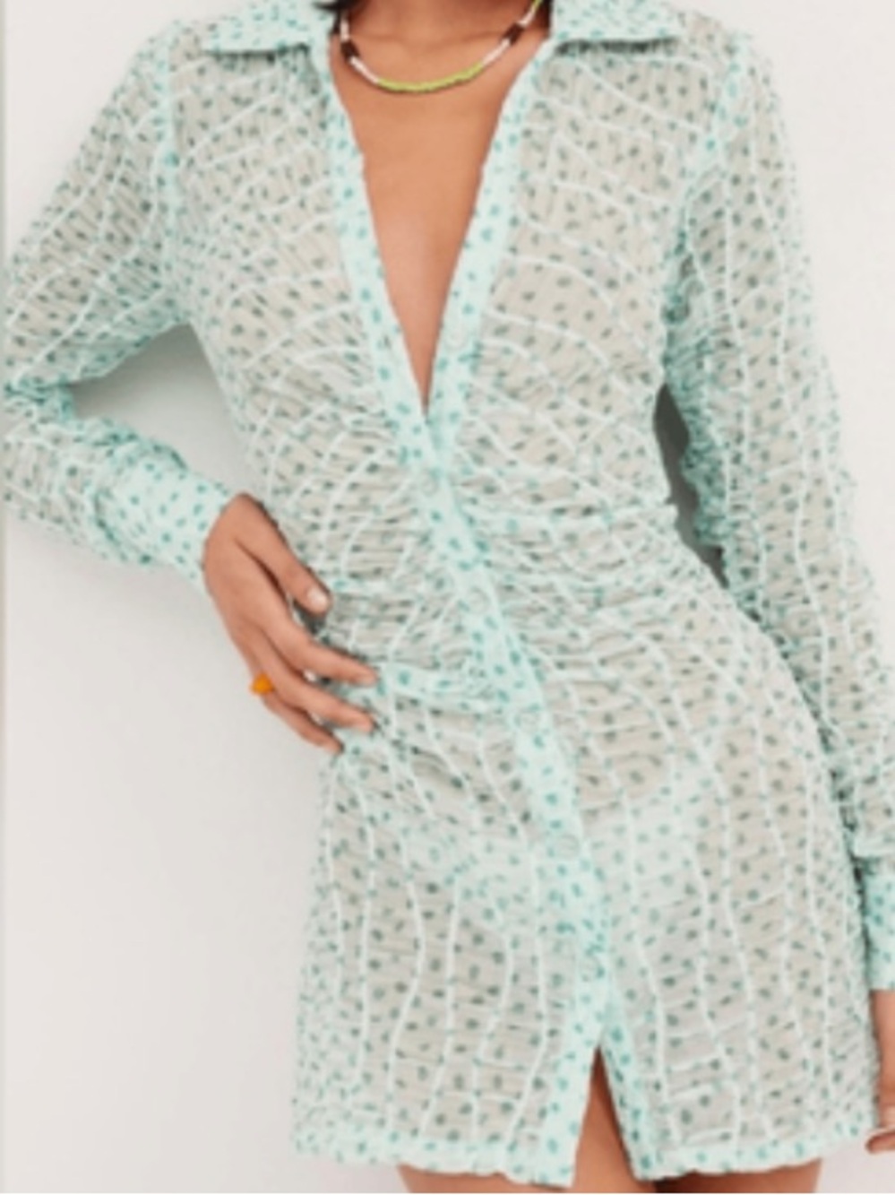 For love and lemons drea Sheer Mint Green Button-Down Cover-Up swim Mini Dress